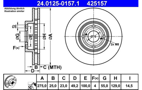 Disco de freno 24.0125-0157.1 ATE, Imagen 2