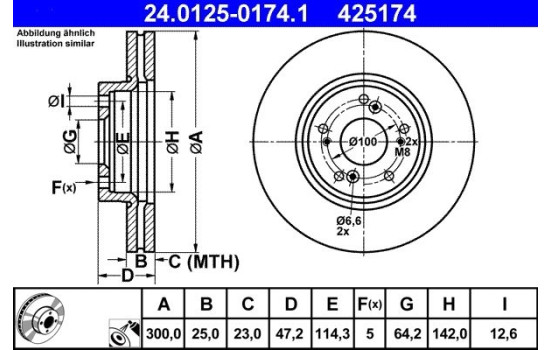 Disco de freno 24.0125-0174.1 ATE, Imagen 2