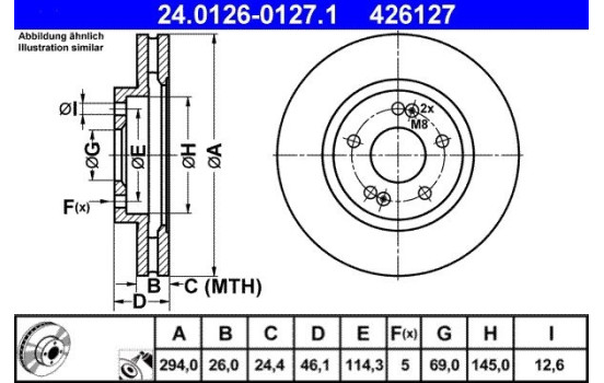 Disco de freno 24.0126-0127.1 ATE, Imagen 2