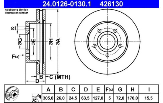 Disco de freno 24.0126-0130.1 ATE, Imagen 2