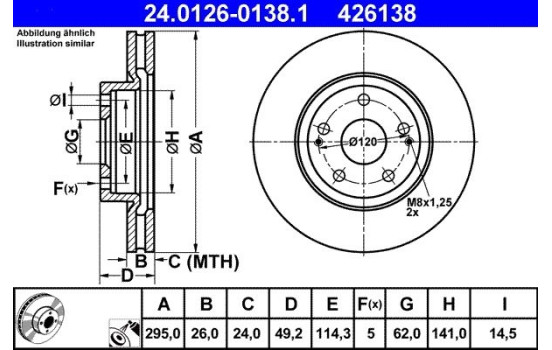 Disco de freno 24.0126-0138.1 ATE, Imagen 2