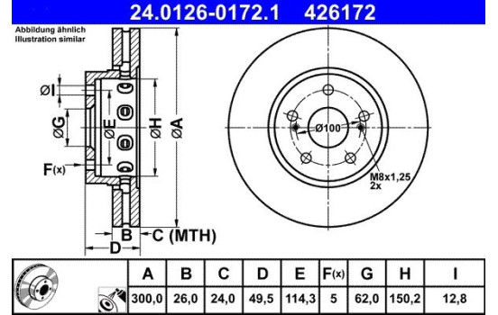 Disco de freno 24.0126-0172.1 ATE, Imagen 2