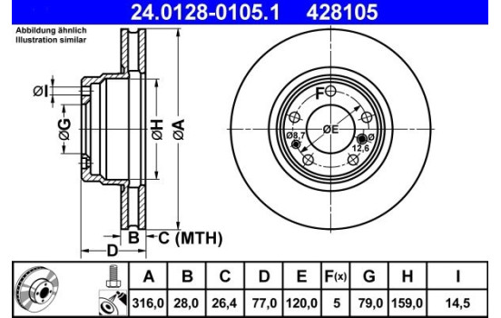Disco de freno 24.0128-0105.1 ATE, Imagen 2