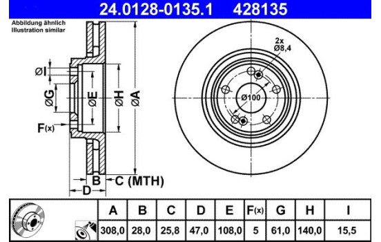 Disco de freno 24.0128-0135.1 ATE, Imagen 2