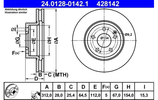 Disco de freno 24.0128-0142.1 ATE, Imagen 2