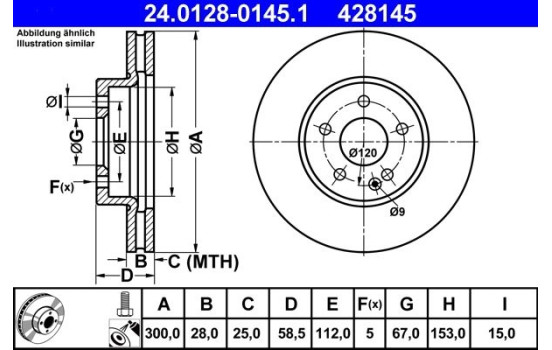 Disco de freno 24.0128-0145.1 ATE, Imagen 2