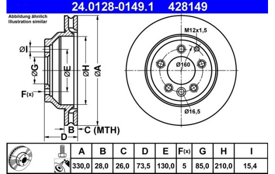 Disco de freno 24.0128-0149.1 ATE, Imagen 2
