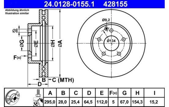 Disco de freno 24.0128-0155.1 ATE, Imagen 3