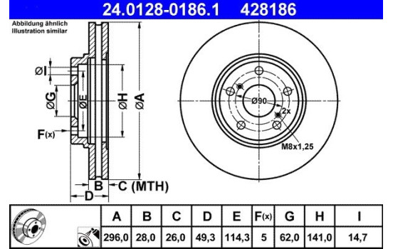 Disco de freno 24.0128-0186.1 ATE, Imagen 2