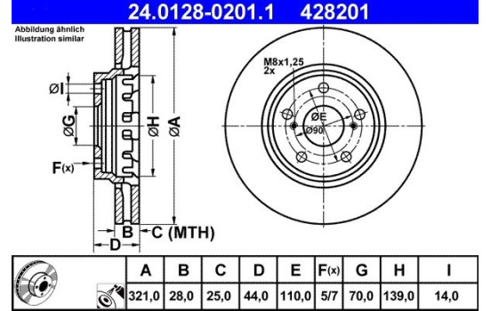 Disco de freno 24.0128-0201.1 ATE, Imagen 2