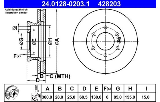Disco de freno 24.0128-0203.1 ATE, Imagen 2