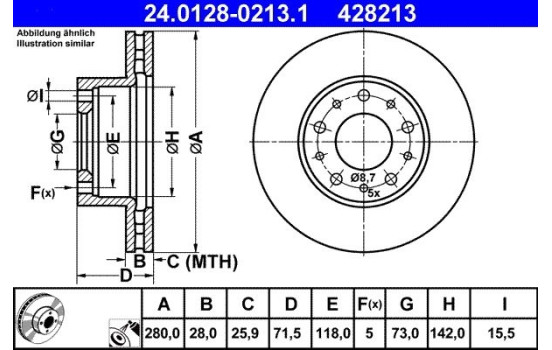 Disco de freno 24.0128-0213.1 ATE, Imagen 2