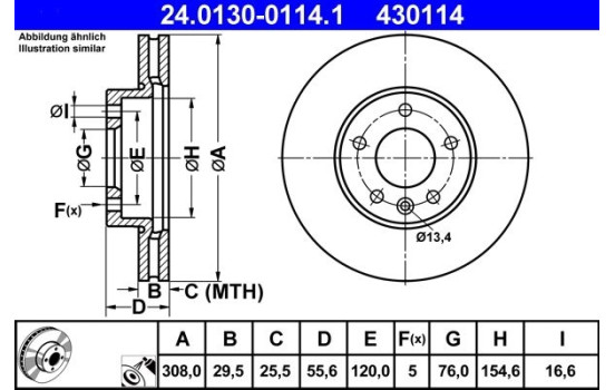 Disco de freno 24.0130-0114.1 ATE, Imagen 2