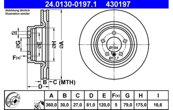 Disco de freno 24.0130-0197.1 ATE, Imagen 2