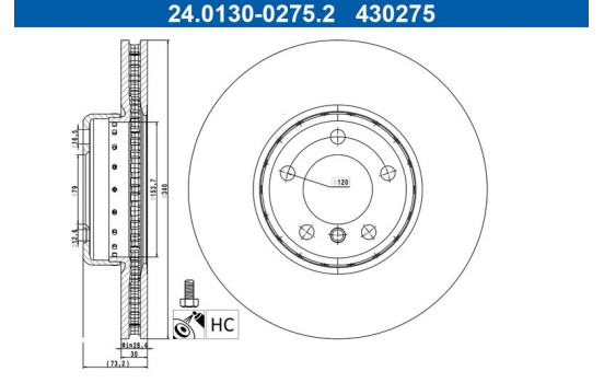 Disco de freno 24.0130-0275.2 ATE, Imagen 2
