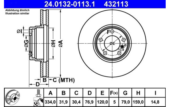 Disco de freno 24.0132-0113.1 ATE, Imagen 2