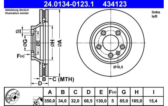 Disco de freno 24.0134-0123.1 ATE, Imagen 2