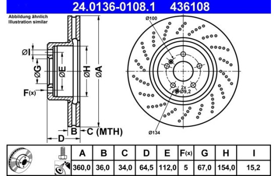 Disco de freno 24.0136-0108.1 ATE, Imagen 2