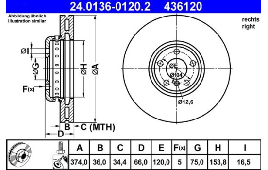 Disco de freno 24.0136-0120.2 ATE, Imagen 2