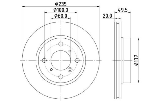Disco de freno 50239 8DD 355 106-231 Hella