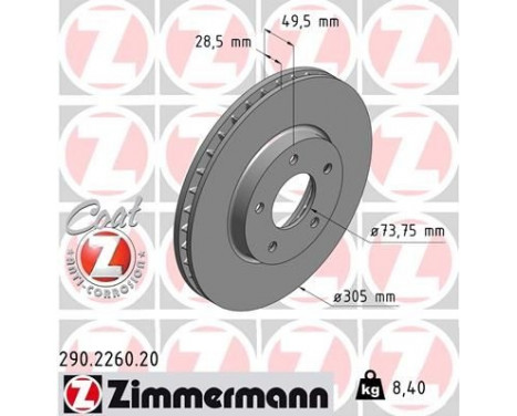 Disco de freno Coat Z 290.2260.20 Zimmermann