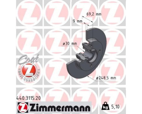 Disco de freno COAT Z 440.3115.20 Zimmermann