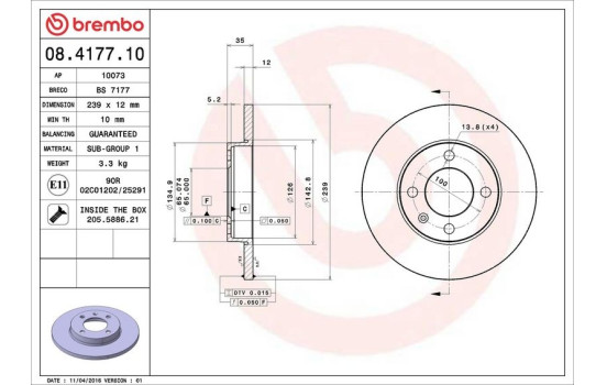 Disco de freno delantero 08.4177.10 Brembo, Imagen 4