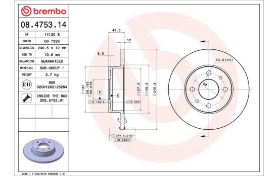 Disco de freno delantero 08.4753.14 Brembo, Imagen 4