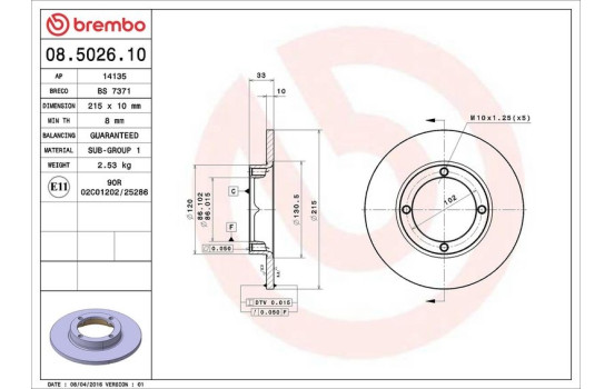 Disco de freno delantero 08.5026.10 Brembo, Imagen 4
