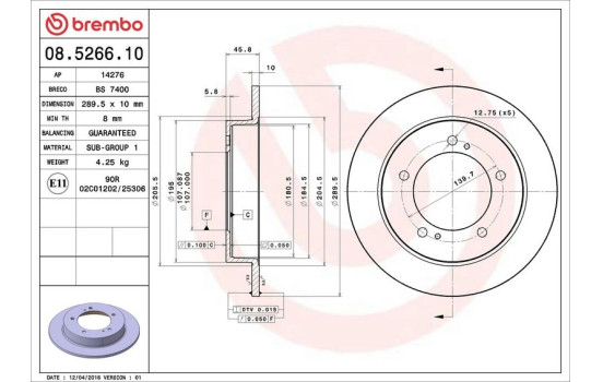 Disco de freno delantero 08.5266.10 Brembo, Imagen 4
