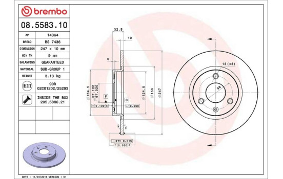 Disco de freno delantero 08.5583.10 Brembo, Imagen 4