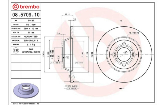 Disco de freno delantero 08.5709.10 Brembo, Imagen 4