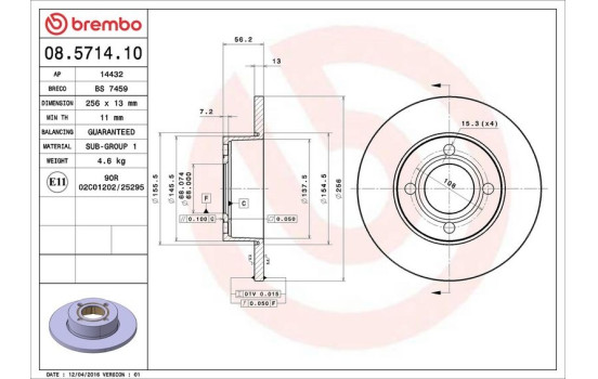 Disco de freno delantero 08.5714.10 Brembo, Imagen 4