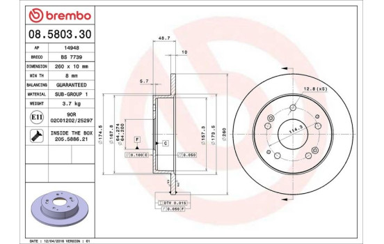 Disco de freno delantero 08.5803.30 Brembo, Imagen 3