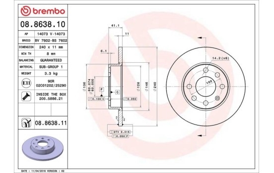 Disco de freno delantero 08.8638.10 Brembo, Imagen 4