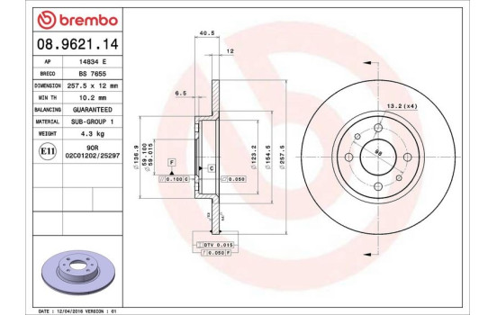 Disco de freno delantero 08.9621.14 Brembo, Imagen 4