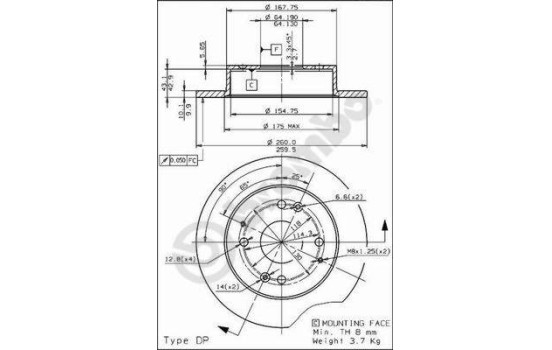 Disco de freno delantero 08580310 Brembo, Imagen 2