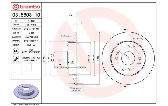 Disco de freno delantero 08580310 Brembo, Imagen 4