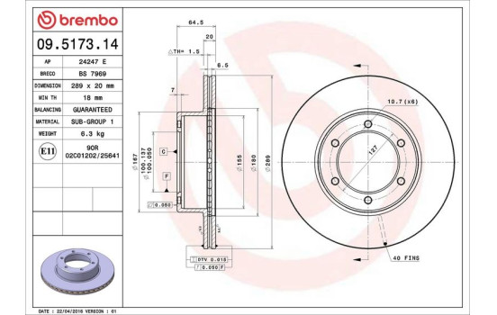 Disco de freno delantero 09.5173.14 Brembo, Imagen 4