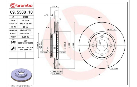 Disco de freno delantero 09.5568.10 Brembo, Imagen 4