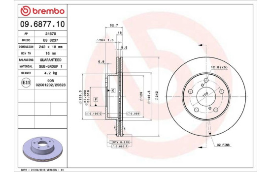 Disco de freno delantero 09.6877.10 Brembo, Imagen 4