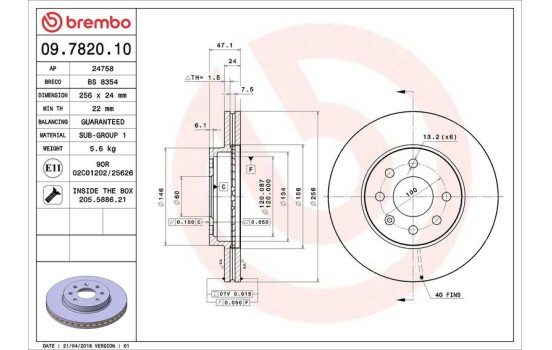 Disco de freno delantero 09.7820.10 Brembo, Imagen 4