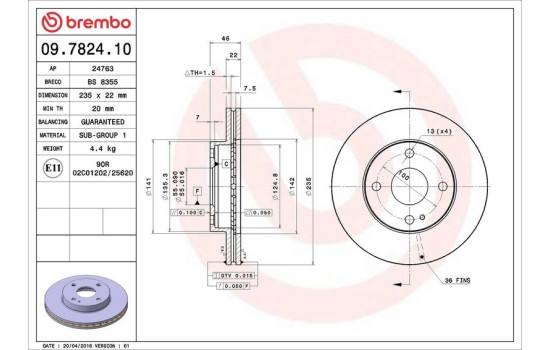 Disco de freno delantero 09.7824.10 Brembo, Imagen 4