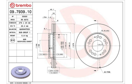 Disco de freno delantero 09.7939.10 Brembo, Imagen 4
