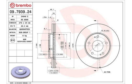 Disco de freno delantero 09.7939.24 Brembo, Imagen 3