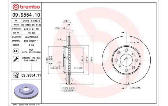 Disco de freno delantero 09.9554.10 Brembo, Imagen 4