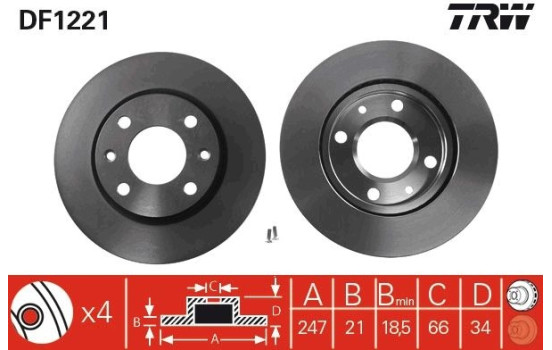 Disco de freno delantero DF1221 TRW, Imagen 3