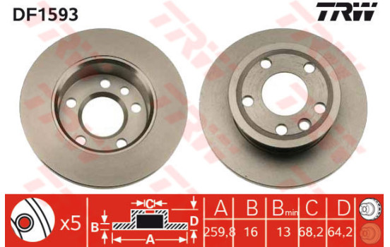 Disco de freno delantero DF1593 TRW