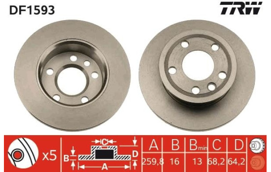 Disco de freno delantero DF1593 TRW, Imagen 2