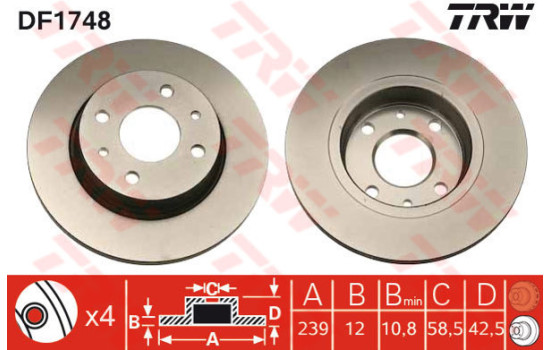 Disco de freno delantero DF1748 TRW